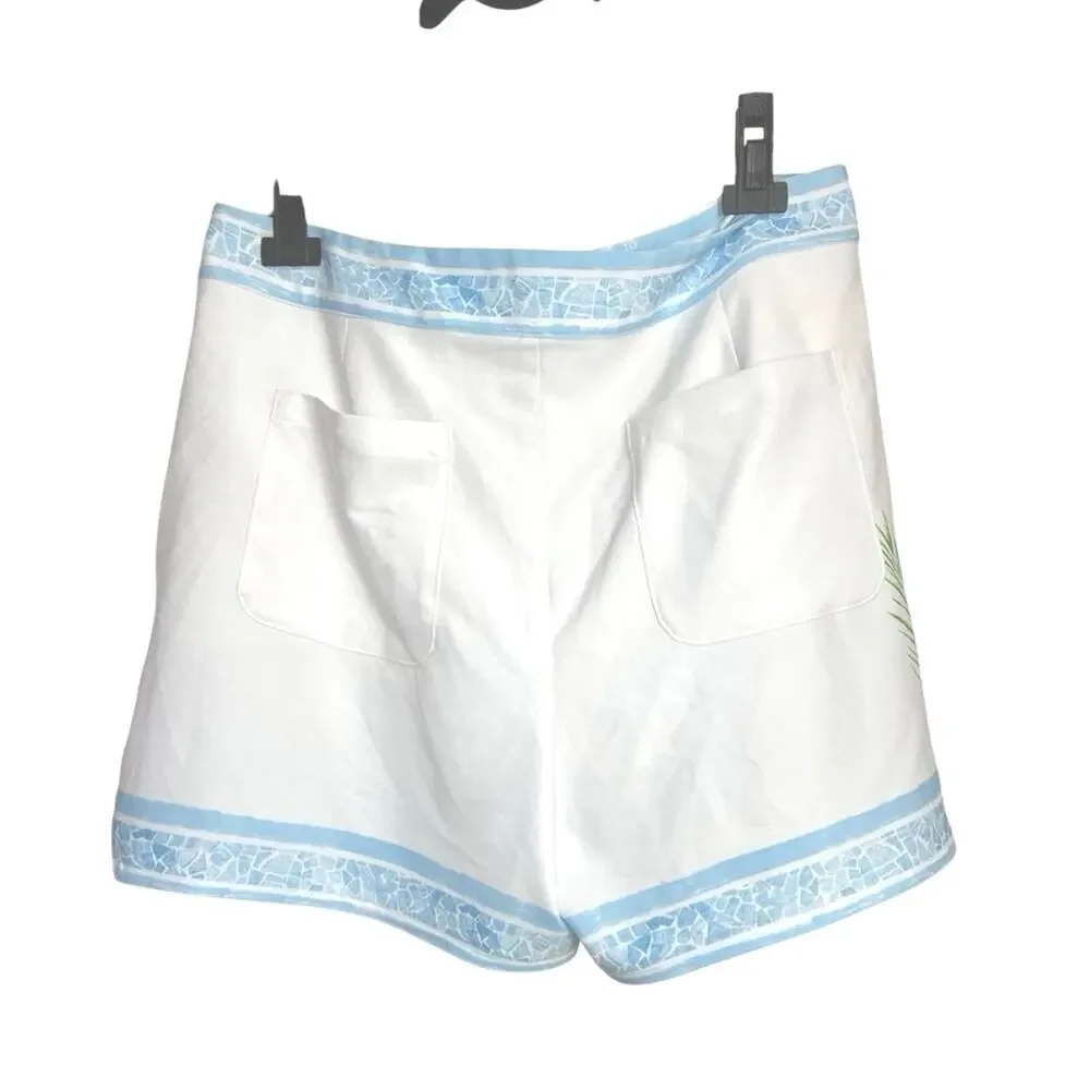 Revolve SER.O.YA Board Shorts Mens Large White Blue Floral Swim Trunks NWOT